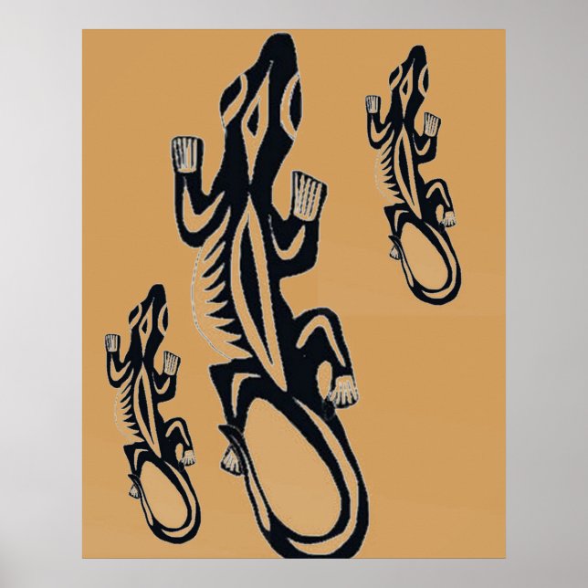 Black and Orange tribal style lizard Poster (Front)