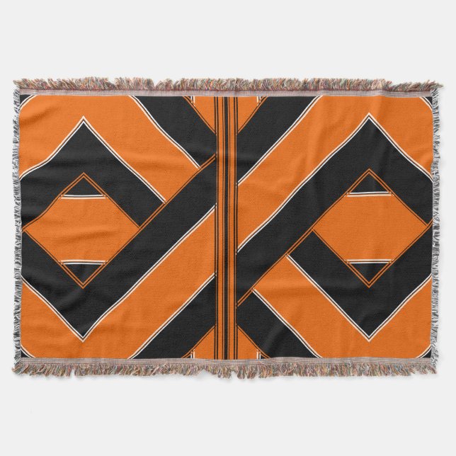 Black and Orange Uniquely-Patterned Throw Blanket (Front)