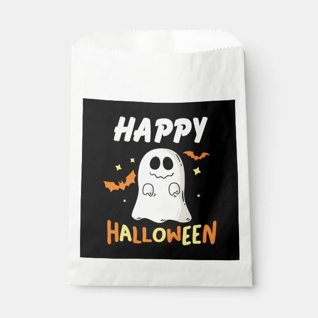 Black and Orange with Ghost Happy Halloween  Favour Bags (Front)