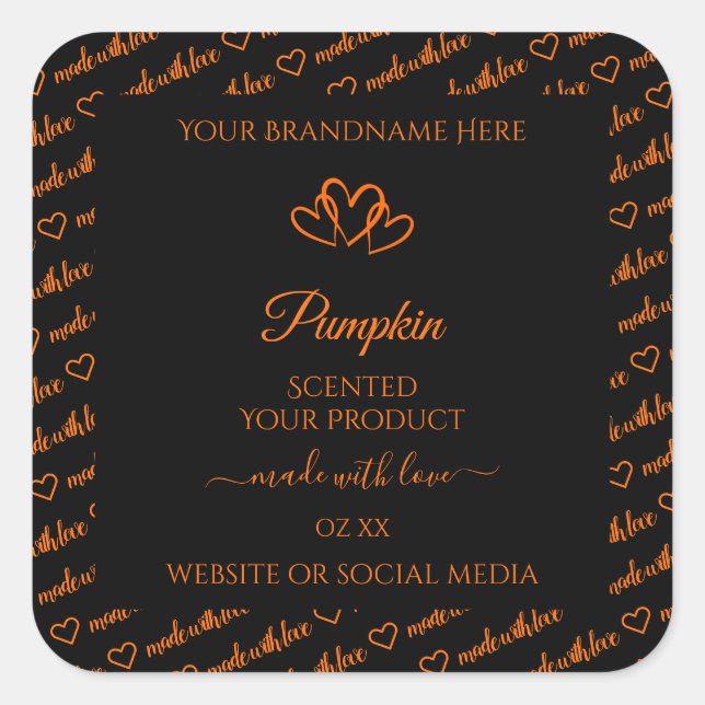 Black and Orange Word Cloud Product Labels Hearts (Front)