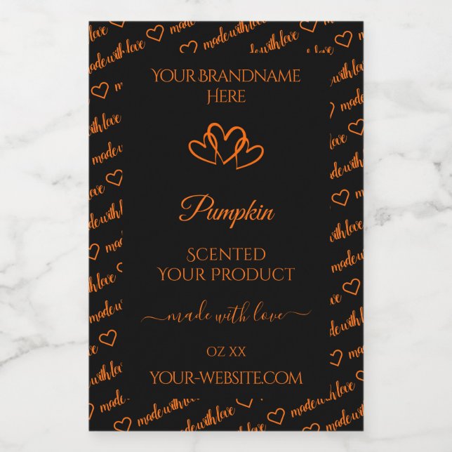 Black and Orange Word Cloud Product Labels Hearts (Single Label)