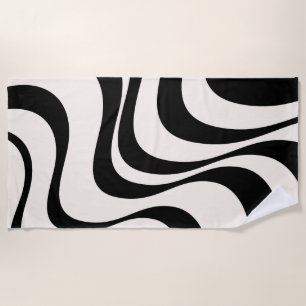 Black and pastel modern retro waves design  beach towel