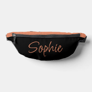 Black and Peach Name Typography Bum Bags
