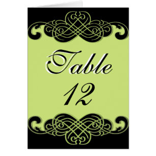 Black and Pear Green Scrolls Table Number Card
