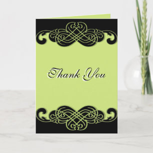 Black and Pear Green Scrolls Thank You Card