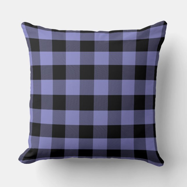 Black and Periwinkle Buffalo Plaid Pattern Throw P Cushion (Front)