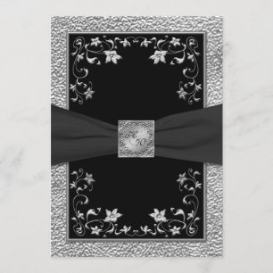 Black and Pewter Floral Monogrammed Invitation