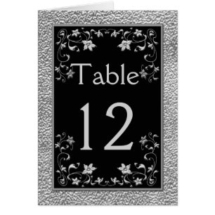 Black and Pewter Floral Table Card