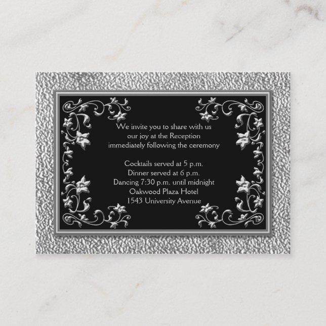 Black and Pewter LOOK Floral Reception Card (Front)