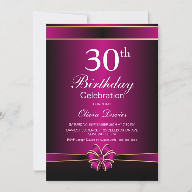 Black and Pink 30th Birthday Celebration Invitation (Front)