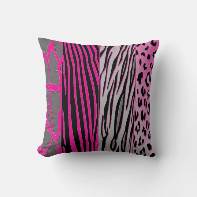 Black And Pink Animal Printed Zebra Stripe Pillow (Front)