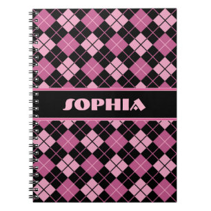Black and Pink Argyle Spiral Notebook