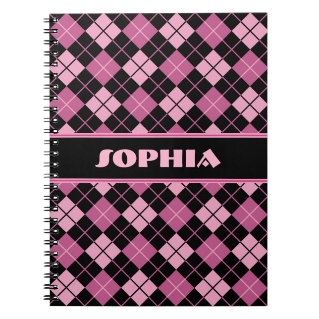 Black and Pink Argyle Spiral Notebook (Front)