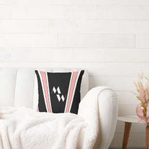 Black And Pink Art Deco Design Monogrammed Cushion