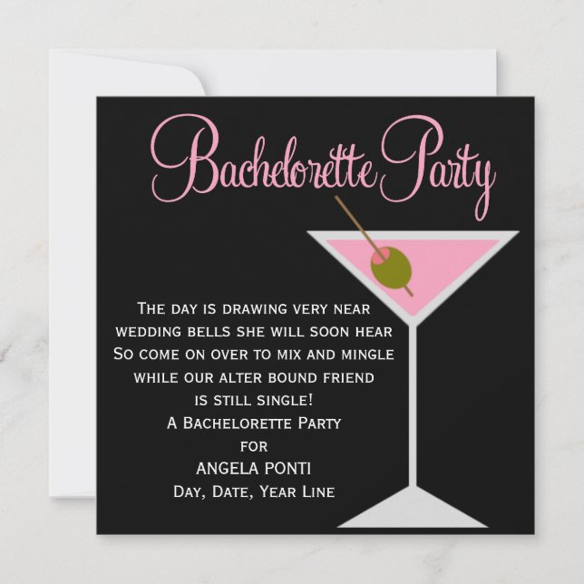 Black and Pink Bachelorette Invitation (Front)