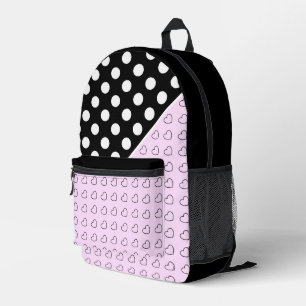 Black And Pink Backpack For Girls Hearts And Dots