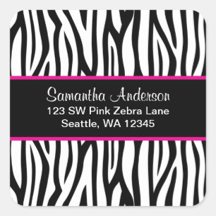 Black and Pink Blue Zebra Custom Address Label