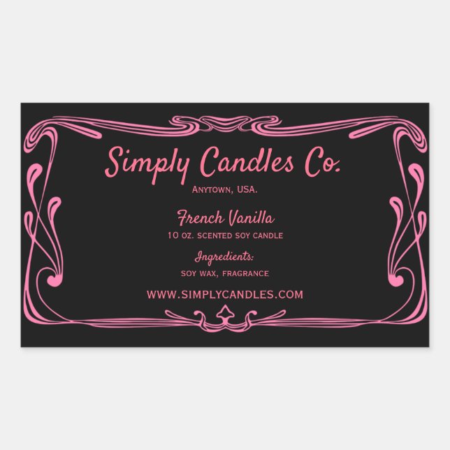 Black and Pink Border Candle Jar Labesl Rectangular Sticker (Front)