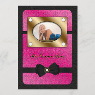 Black and Pink Bowed Quince Photo Invite