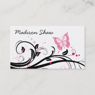 black and pink butterfly business card