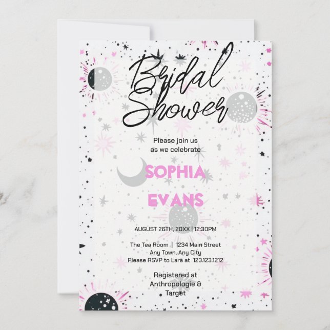 Black and Pink Celestial Bridal Shower Invitation (Front)