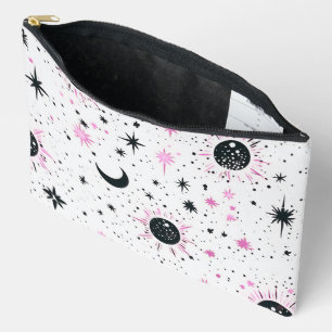 Black and Pink Celestial Sun Moon Stars Accessory Pouch
