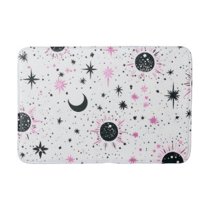 Black and Pink Celestial Sun Moon Stars Bath Mat