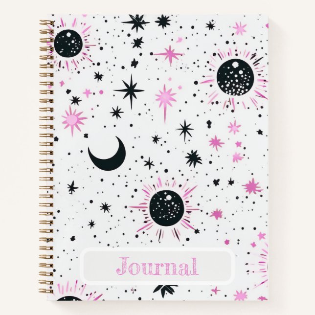 Black and Pink Celestial Sun Moon Stars Journal (Front)