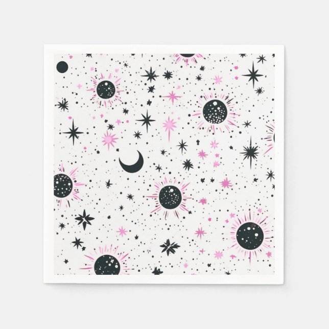 Black and Pink Celestial Sun Moon Stars Napkin (Front)