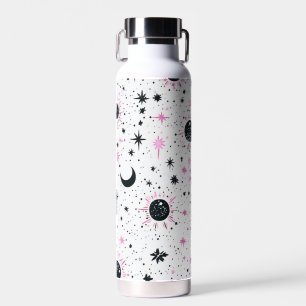 Black and Pink Celestial Sun Moon Stars Water Bottle