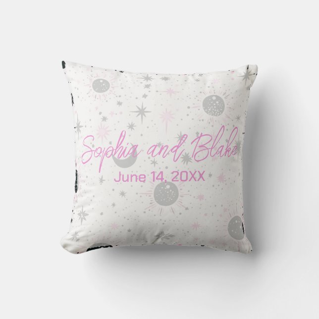 Black and Pink Celestial Wedding Cushion (Front)