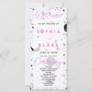 Black and Pink Celestial Wedding Program