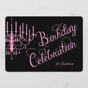Black and Pink Chandelier Elegant Birthday Invite