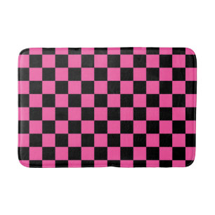 Black and pink checkerboard pattern bath mat