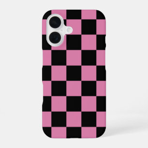 Black and Pink Checkered Print iPhone 16 Case