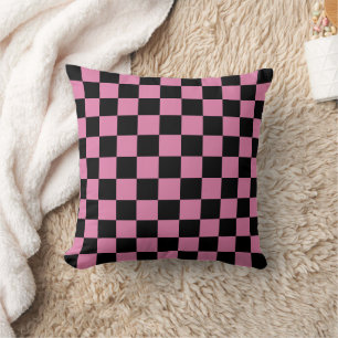 Black and Pink Chequered Print Cushion