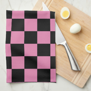 Black and Pink Chequered Print Tea Towel
