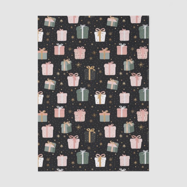 Black and pink Christmas Gift Boxes Pattern Tissue Paper (Front)