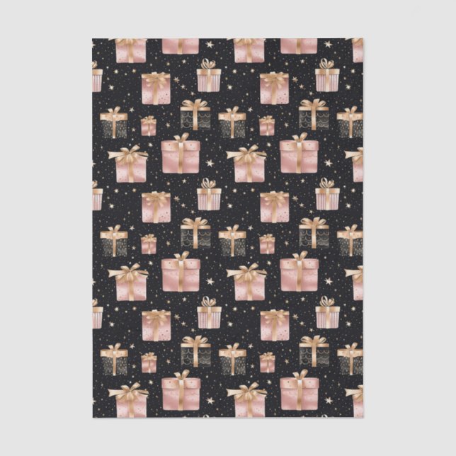 Black and pink Christmas Gift Boxes Pattern Tissue Paper (Front)