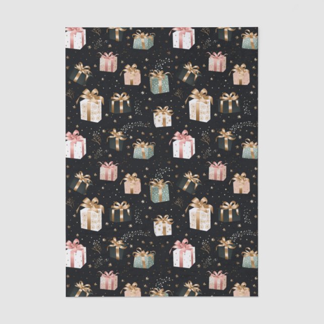Black and pink Christmas Gift Boxes Pattern Tissue Paper (Front)