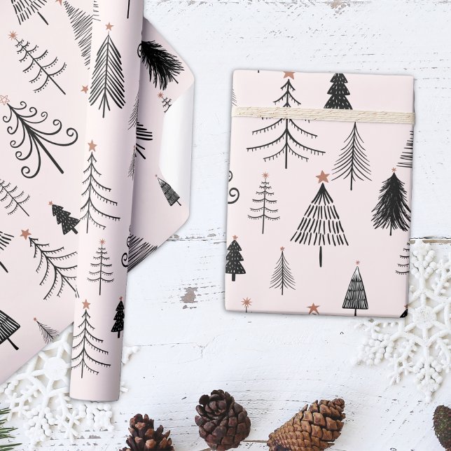 Black and Pink Christmas Tree  Wrapping Paper (Creator Uploaded)