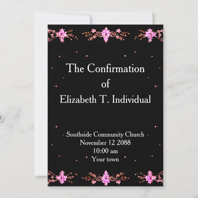 Black and Pink Church Confirmation Invitation (Front)