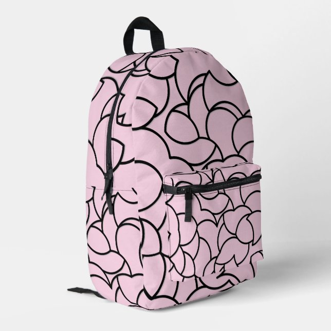 Black and Pink Comingled Abstract Printed Backpack (Back Corner Left)