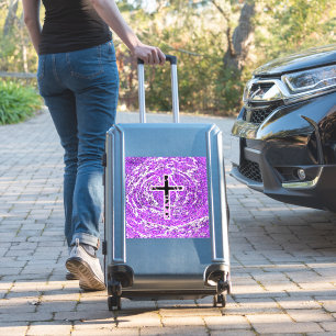 BLACK AND PINK CROSS WITH PURPLE BACKGROUND