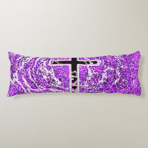 BLACK AND PINK CROSS WITH PURPLE BACKGROUND BODY CUSHION