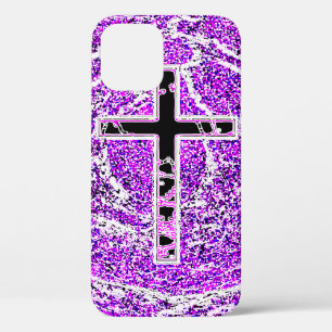 BLACK AND PINK CROSS WITH PURPLE BACKGROUND iPhone 12 PRO CASE