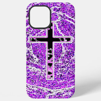 BLACK AND PINK CROSS WITH PURPLE BACKGROUND iPhone 12 PRO MAX CASE