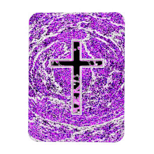 BLACK AND PINK CROSS WITH PURPLE BACKGROUND MAGNET