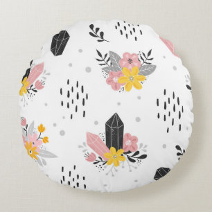 Black and pink crystals with flowers and abstract round cushion