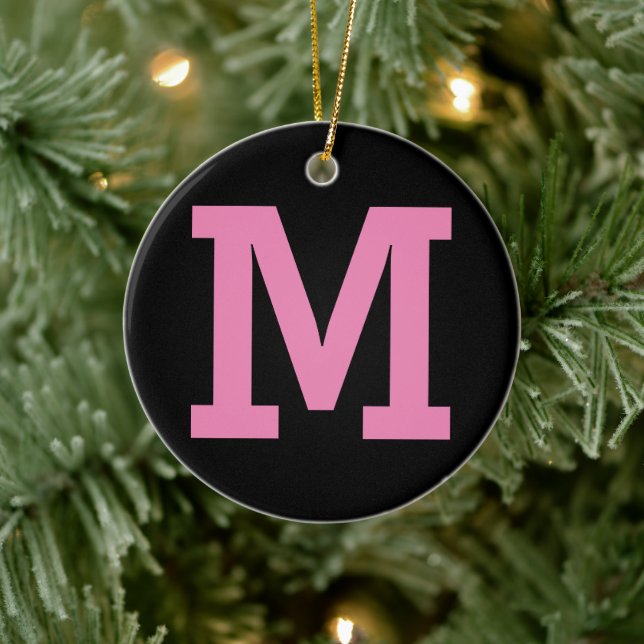 Black and Pink Custom Large Initial  Letter Solid Ceramic Tree Decoration (Tree)